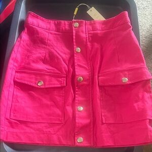 Meshki Hot Pink Mini Skirt with Button Detail